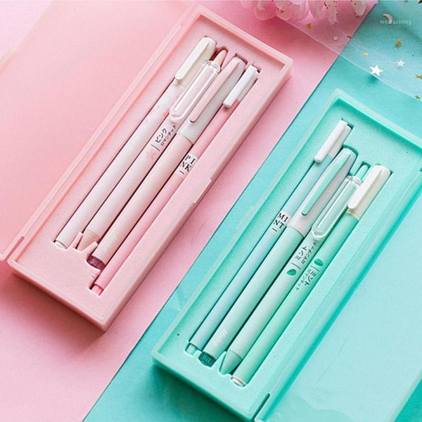 

gel pens 4pcs/set 0.5mm pink mint sakura pen set with pencil box the office black ink cute school girls gift stationery1