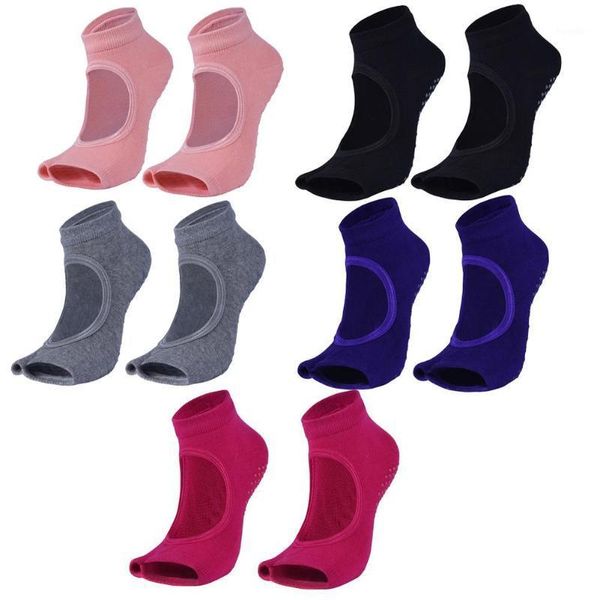 

sports socks yoga wear-resistant for pilates ballet dance women ladies two toes non-slip cotton pack 21, Black