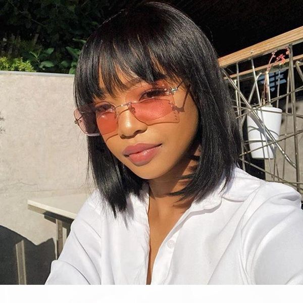 

malaysian remy human hair wigs 13x4 lace front wigs straight short bob wigs pre plucked with bangs 130% density, Black;brown