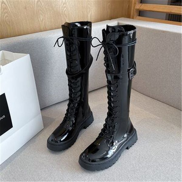 

winter 2021 new leather in knee-boots high woman rentals to women women's fashionable black shoes 35-40 t24k