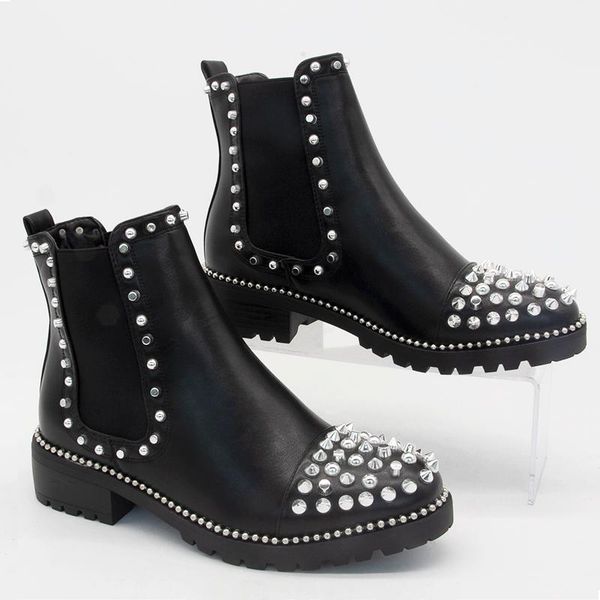 

gogd]boots rivet club party shoes women ankle boots goth autumn winter ladies shoes women combat boots, Black