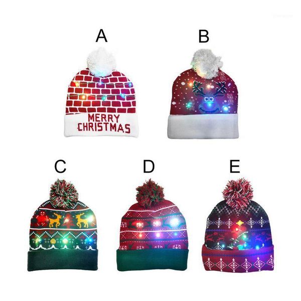 

led christmas happy new year knitted hats light-up xmas knit beanie adults cap1