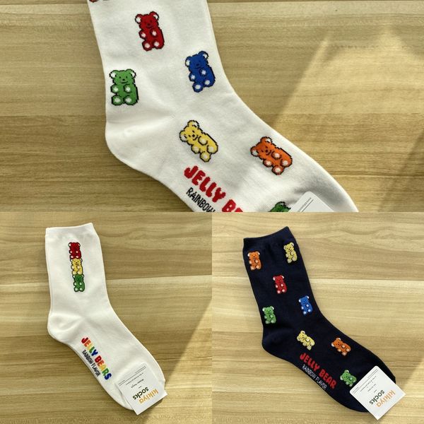 

autumn and winter new south korea kikikiya cartoon color bear fashion versatile medium tube cotton women cotton socks socks and sockssocks a, Black