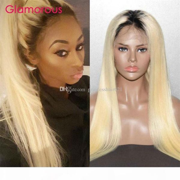 

гламурные # 613 светлый волос полный парик шнурка бразильский малазийский перуанский индийский 12-26inch straight шнурка объемной волны полн, Black;brown