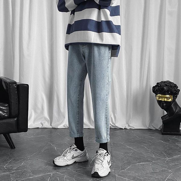 

solid color straight jeans men's fashion casual retro jeans mens trousers streetwear wild loose hip hop denim pants men1, Blue