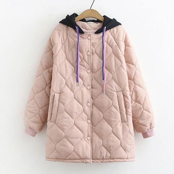 

2020 new women's coats loose contrast color hooded warm long woman parkas female jacket winter coat women oversize, Black