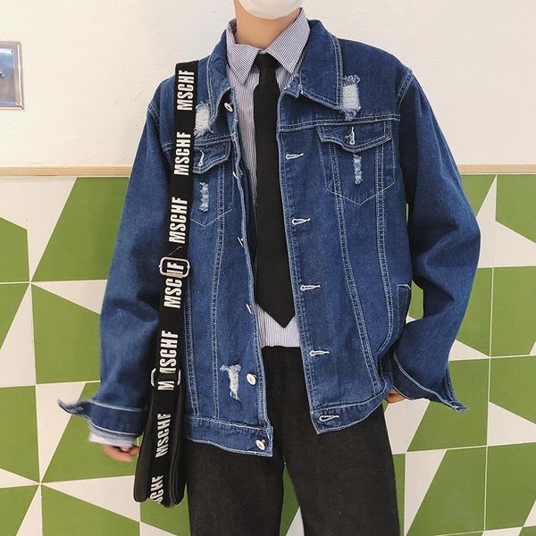 

men's jackets wholesale 2021 fashion casual ripped denim jacket men's spring autumn korean handsome clothes jacket1, Black;brown