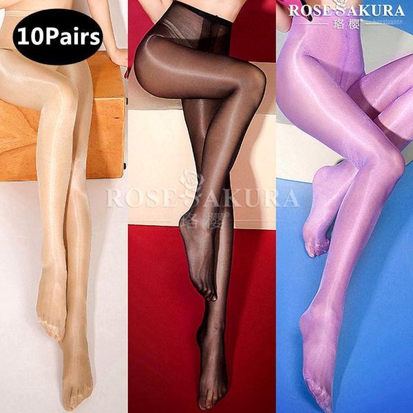 

10pcs/lot 30 deniers high waist oil shine tights girls glitter pantyhose open crotch shiny & lustre legs 08051, Black;white