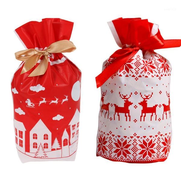 

100pcs christmas drawstring bags red reindeer design candy bag self-adhesive bag gift wrapping for merry christmas party anniver1