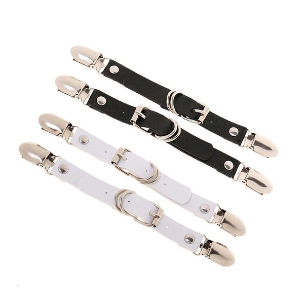 

2 pairs pu leather straps thigh high stockings garter belt leg harness metal clips suspender strap, Black;white