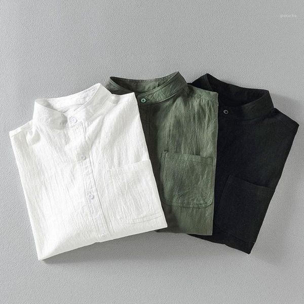 

zacoo men shirt summer stand collar half sleeve loose casual solid color plus size cardigan -5xl1, White;black