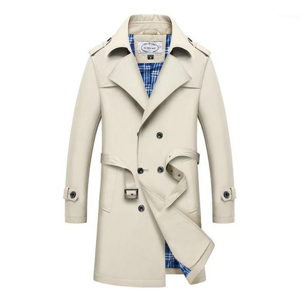 

2021 autumn and winter men's mid-length slim trench coat pure color youth popular casual plus cotton trench coat trend1, Tan;black