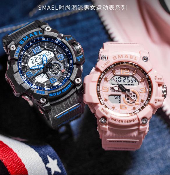 

new smael 44mm 1808 quartz ditigal mens womens watch multifunction boy tup strap student watches a06b3, Slivery;brown