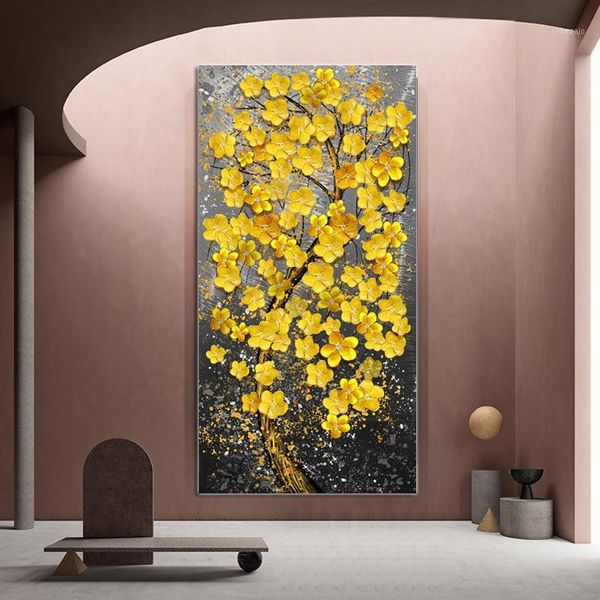 

paintings modern oil painting printed on canvas golden yellow rich tree flower plant art posters and prints wall picture for living room1