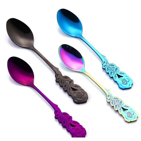 

new 304 stainless steel rose coffee spoon stirring teaspoon long handle tea spoon dessert spoon kitche qylhut my_home2010