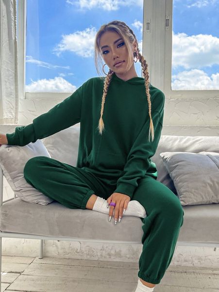 

solid drop shoulder hoodie & sweatpants u2sm#, White