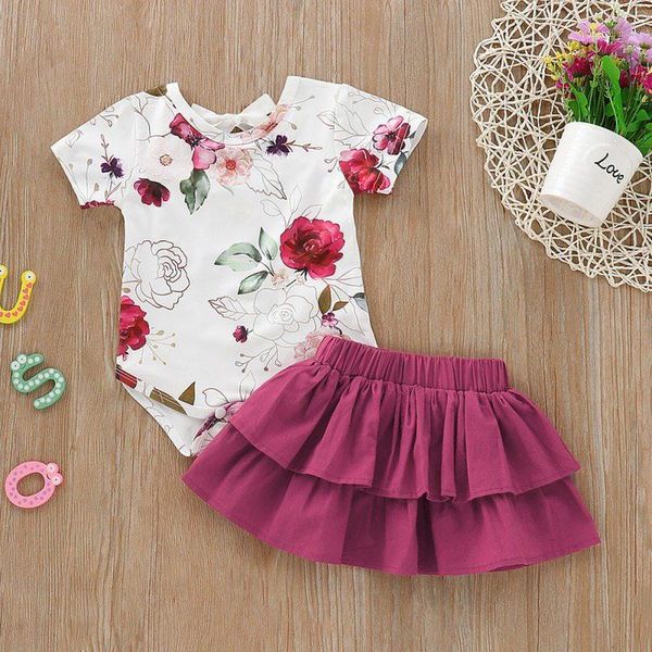 

clothing sets baby girl flare sleeve floral print rompers +mini tutu skirt casual cotton outfits set princess party school sets1, White