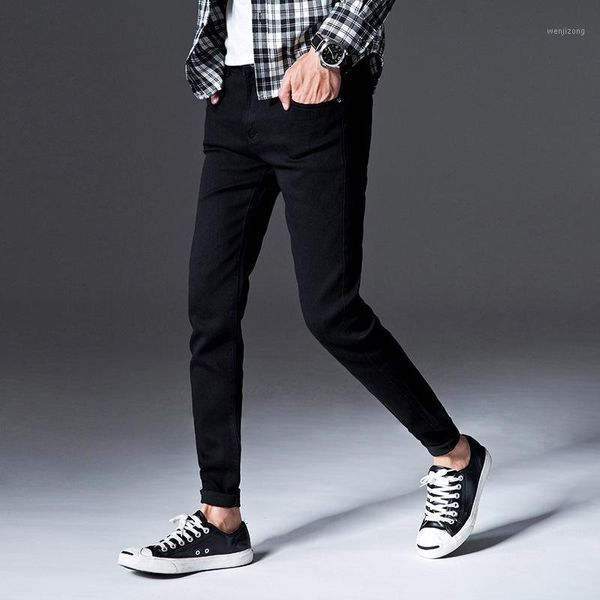 

spring and autumn 2020 fashion casual denim teenagers black dark blue elastic jeans men's slim students street pencil pants1