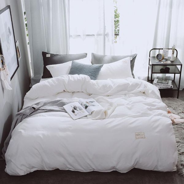 

nordic bedding set luxury duvet cover with flat sheet solid color white bed covers  king size grey ab side bed set 4-piece1