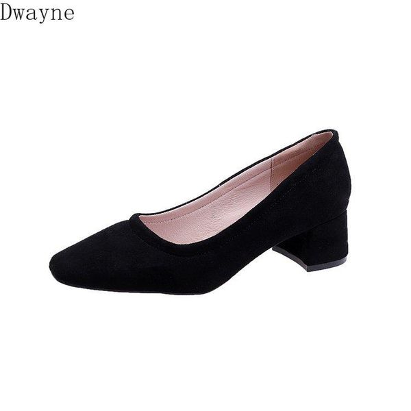 

2020 new retro style shallow mouth korean version of the thick heel square suede single shoes women, Black