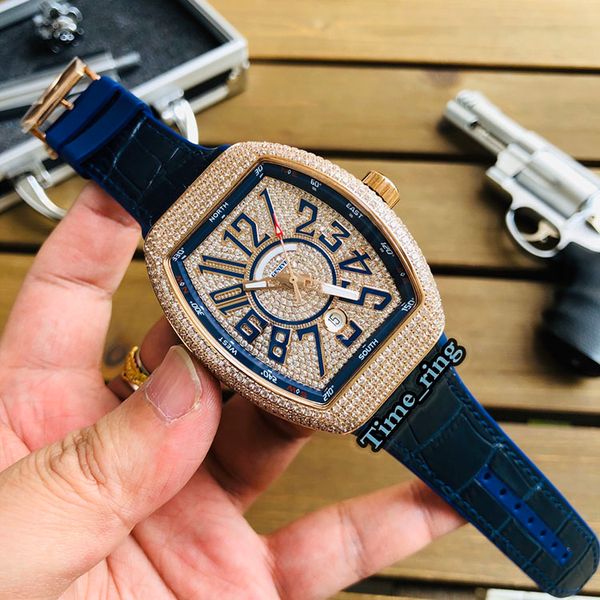 

edition v 45 sc dt diamond dial rose gold diamond case automatic mechanical movement mens watch leather strap designer brand watches, Slivery;brown