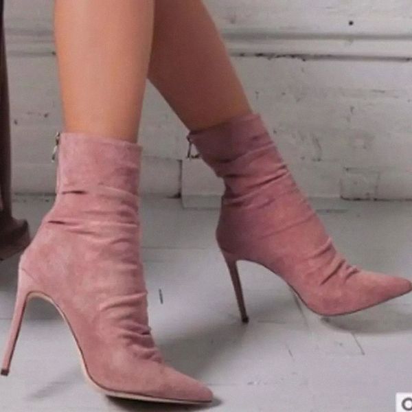 

women ankle boots fashion autumn winter slim ladies pumps pointed toe thin heel boots party club shoes female #oy70, Black