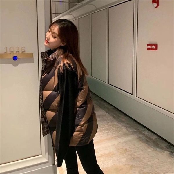 

autumn winter brand new design casual stripe loose letter classic two wear down vest for women 30605/31136 201209, Black