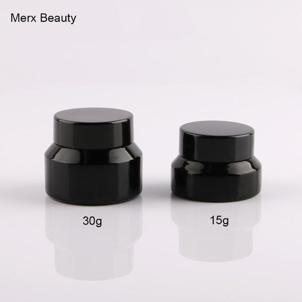 

wholesales 10pcs 15g/30g shiny glossy black upscrew cap lid cover glass cosmetic jar cream container makeup empty container