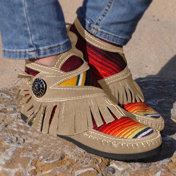 

women vintage cotton boots suede sewing winter shoes woman plush women keep warm leather boots tassel flock flat botas muj, Black