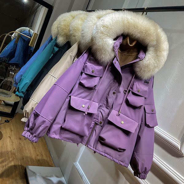 

90% белая утка вниз женский толстый ветровки большой природные fox fur с капюшоном зимняя куртка женщин warm водонепроницаемая с капюшоном с, Black;brown