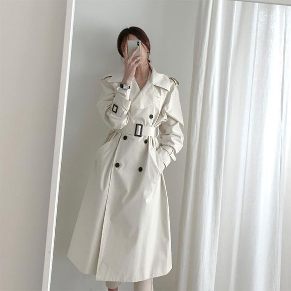 

2020 new british loose coat long windbreaker spring and autumn korean over the knee student coat women1, Tan;black