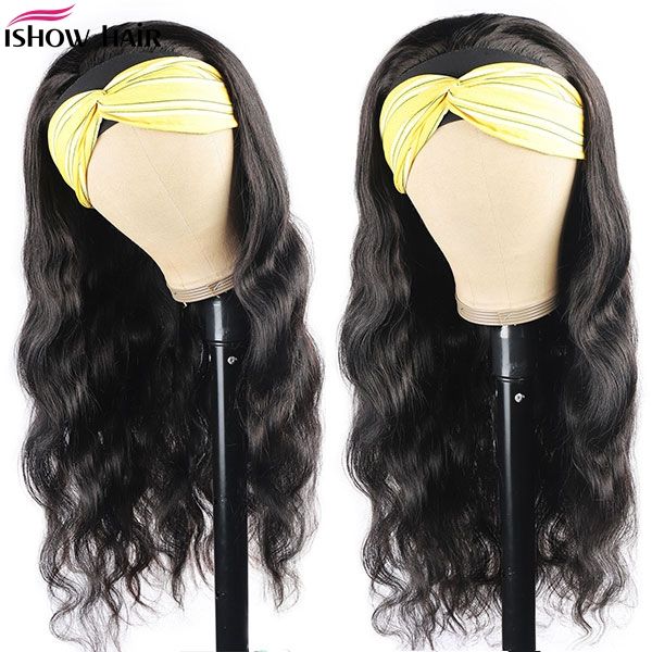 IsHow Human Health Wigs com headbands Fácil de instalar corpo yaki reto água headband peruca solta profundamente encaracolado nenhum peruca de renda para mulheres todas as idades cor natural 8-28inch