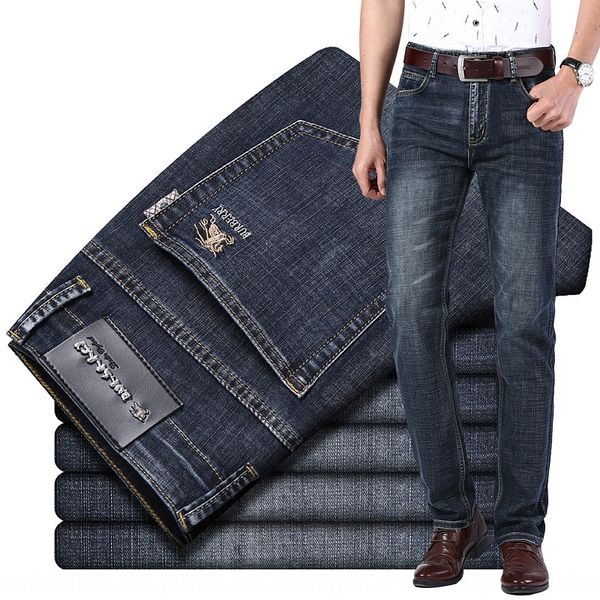 

summer thin men's korean casual pants jeans and jeans style slim fit straight stretch business mid waist casual trousers hndyj, Blue