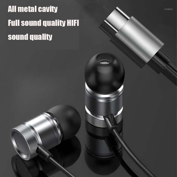 

type-c in-ear earphone wire-controlled metal earbuds subwoofer hifi sports headphones for huawei mate20/p30/p40 honor1