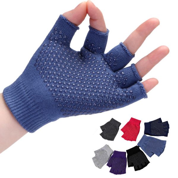 

fashion knitted cotton yoga gloves women outdoor sports half finger fitness riding slip fingerless b53, Blue;gray