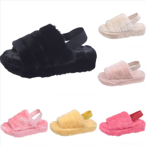 

xqg women fur newry slippers rainbow real home slides sonic kid slipper open toe slippers fashion woman fur luxury plush flat fluffy fur, Black