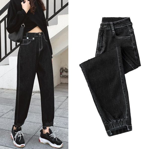 

korean high waist all-match harem cropped pants 2020 new fashion loose blue blank women jeans