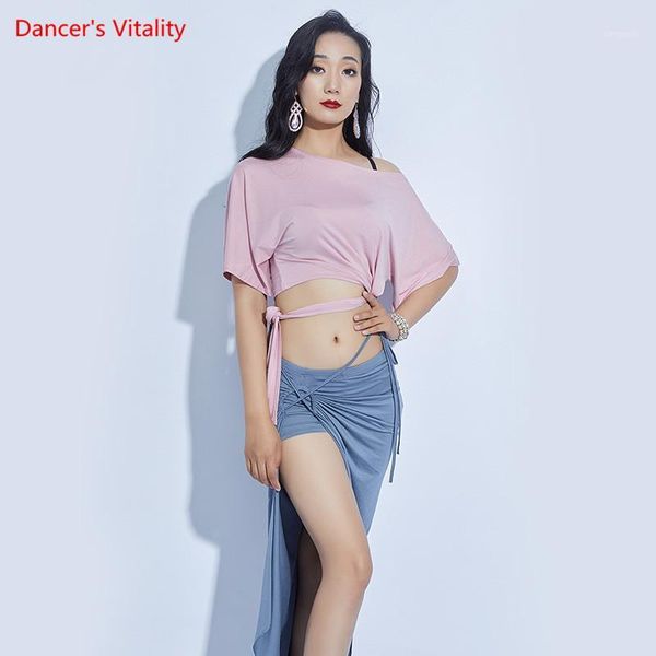 

belly dance suit female elegant summer and autumn tie-up blouse drawstring long skirt dance practice clothes1, Black;red