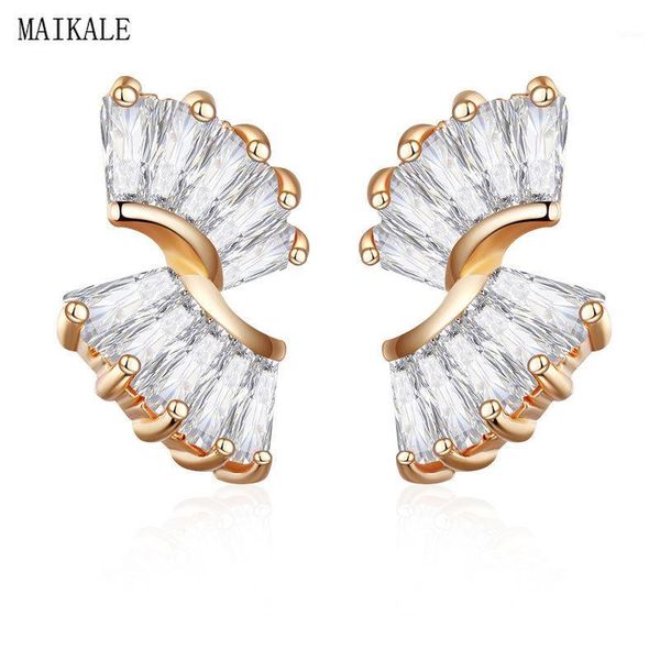 

maikale new fashion unique wing shape small stud earrings for women gold geometric cubic zirconia earrings charm jewelry gifts1, Golden;silver