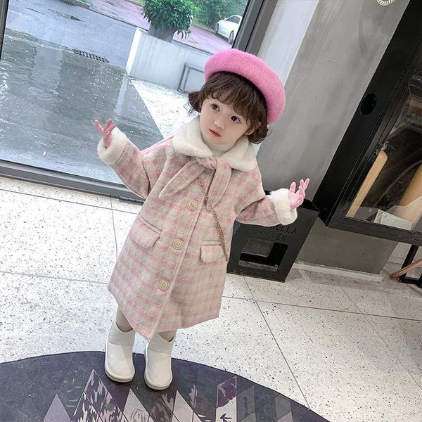 

fashion coat girls mid-length pink jacket kids warm single-breasted outerwear lattice winter spring teenage clothes high quality, Blue;gray