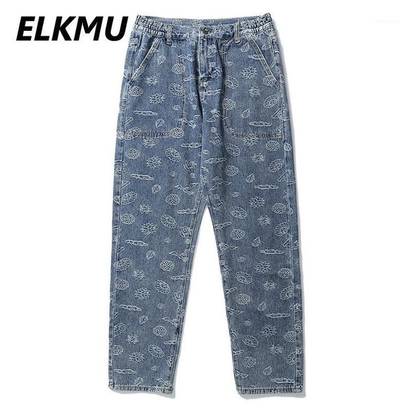 

elkmu vintage denim pants men streetwear fashion harajuku jeans 3d flowers embroidery casual denim trousers male blue he4641