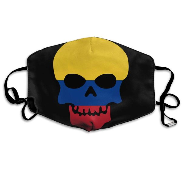 

skull skeleton colombia flags of countries washable reusable mask, cotton anti dust half face mouth mask for kids teens men women with adjus