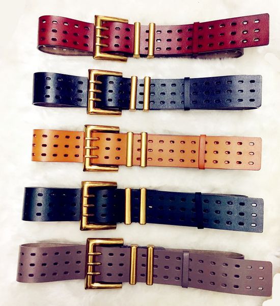 

women eyelet belt fashion 2020 luxury designer gold sqaure big buckle belt belts leather belts black brown red white t200427