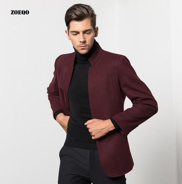 

wool coat men slim fit jacket mens fashion outerwear male casual jackets overcoat woolen pea coat casaco masculino inverno1, Black