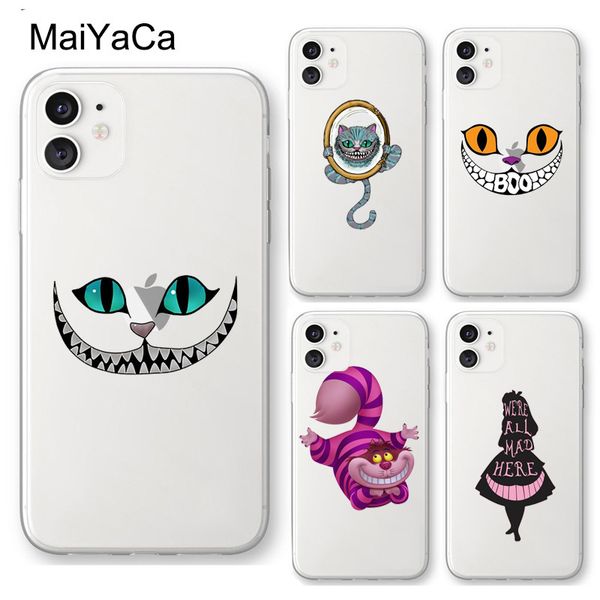 

alice in wonderland cheshire cat transparent case for iphone 12 mini 11 pro x xr xs max se 2020 6s 7 8 plus cover fundas