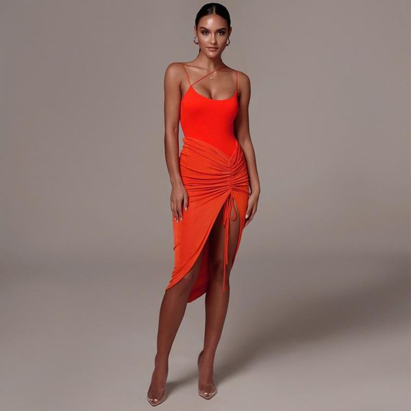 

drawstring ruched women pencil midi skirt slit high waist elegant bodycon streetwear party club 2021 summer clothes, Black