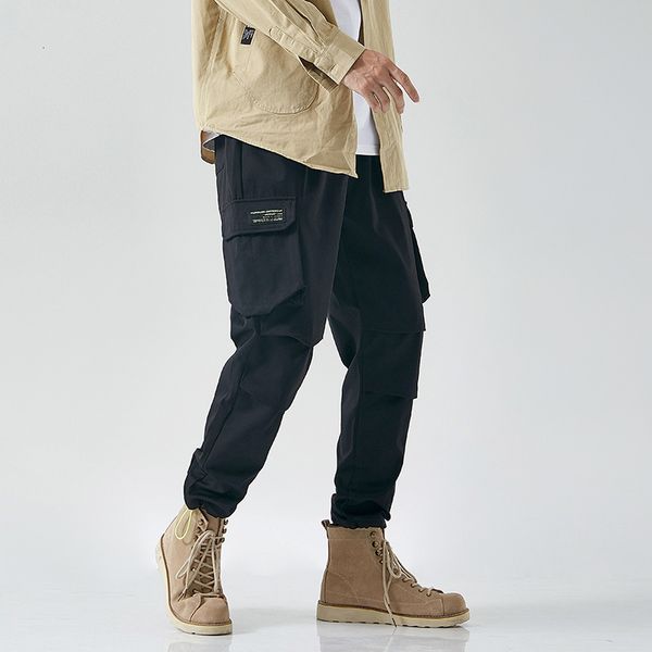 

2021 new hip hop streetwear sport spring harem rock load pocket fashionable men fashion runners skate pants kfql, Black