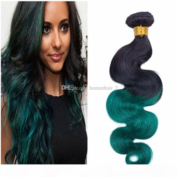 

green human hair weaves brazilian virgin two tone 1b green body wave hair weft 3 bundles no tangle malaysian indian hair, Black;brown