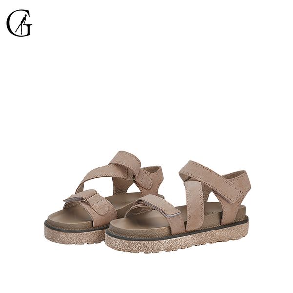 

goxeou women's sandals khaki suede roman thick sole comfortable casual beach shoes y200702, Black