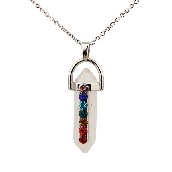 

white crystal seven chakras pendant necklace fashion necklace women jewelry, Silver